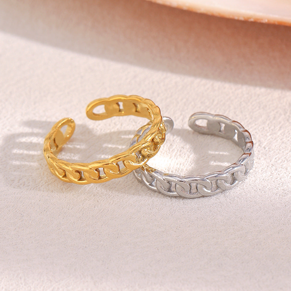 Minimalist Chic Geometric Stainless Steel Ring with 18K Gold Plated Narrow Open Band for Women