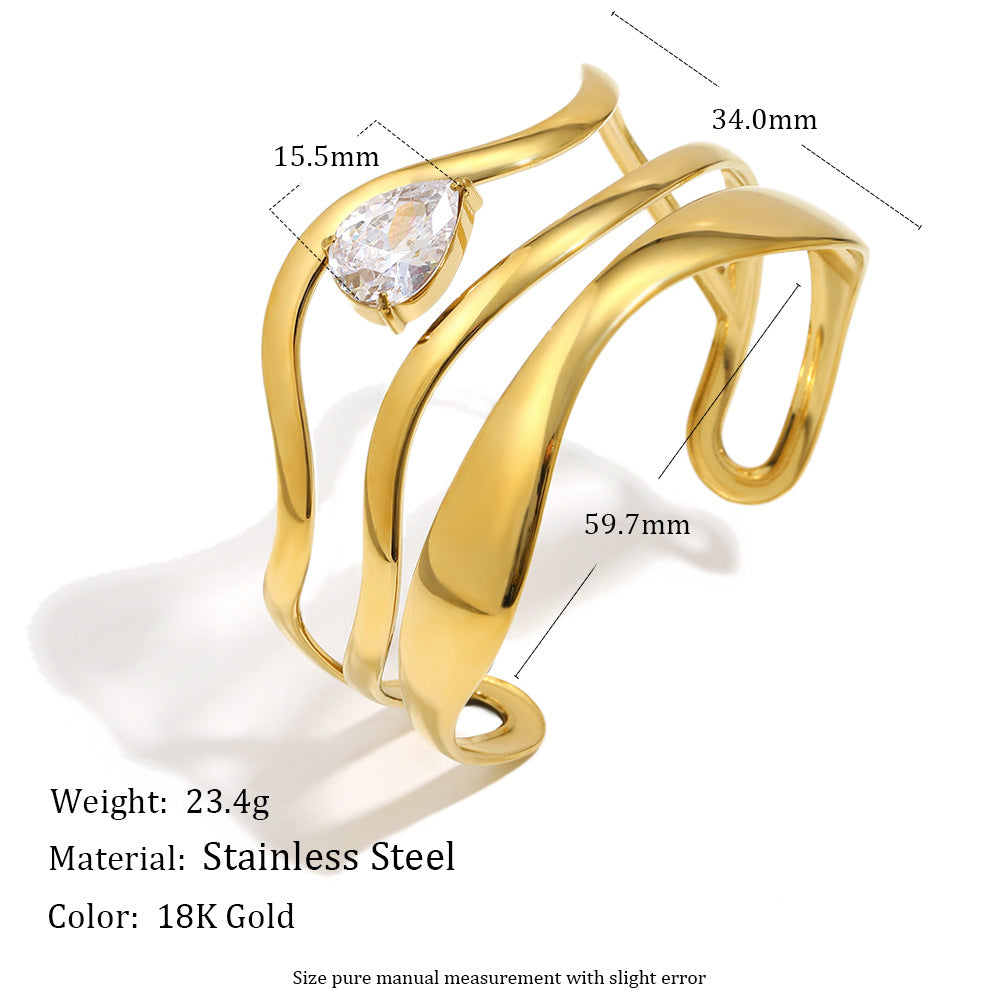 Minimalist Luxury 18K Gold Plated Stainless Steel Heart Teardrop Geometric Cubic Zirconia Bracelet