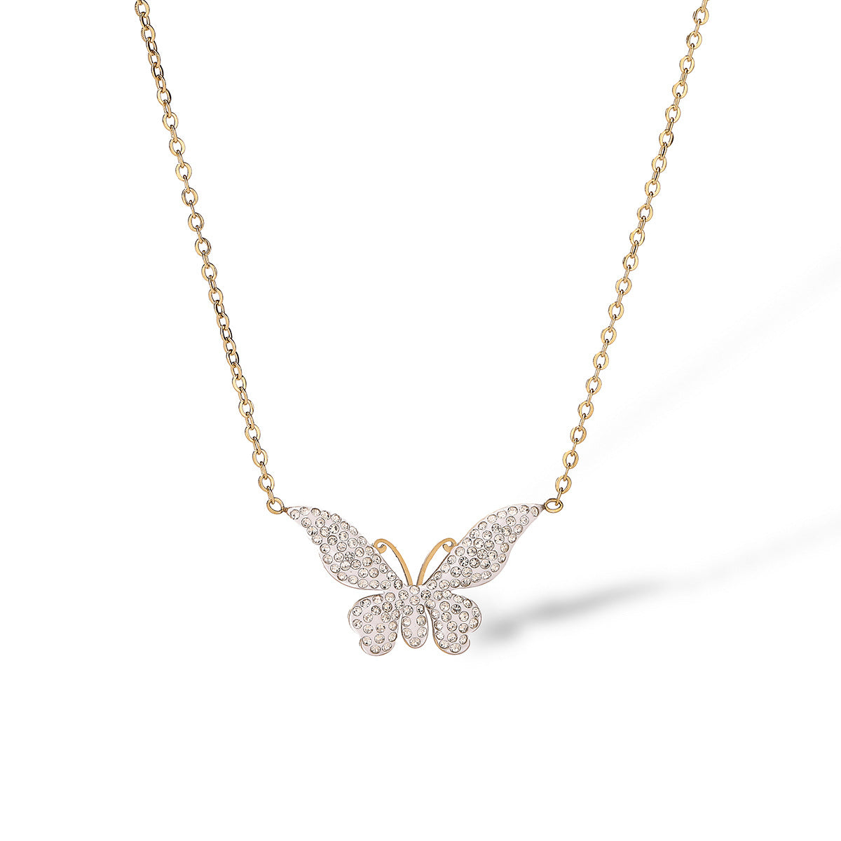 Minimalist Butterfly Pendant Necklace for Women Made of Titanium Steel with Zircon Inlay, Delicate Clavicle Chain