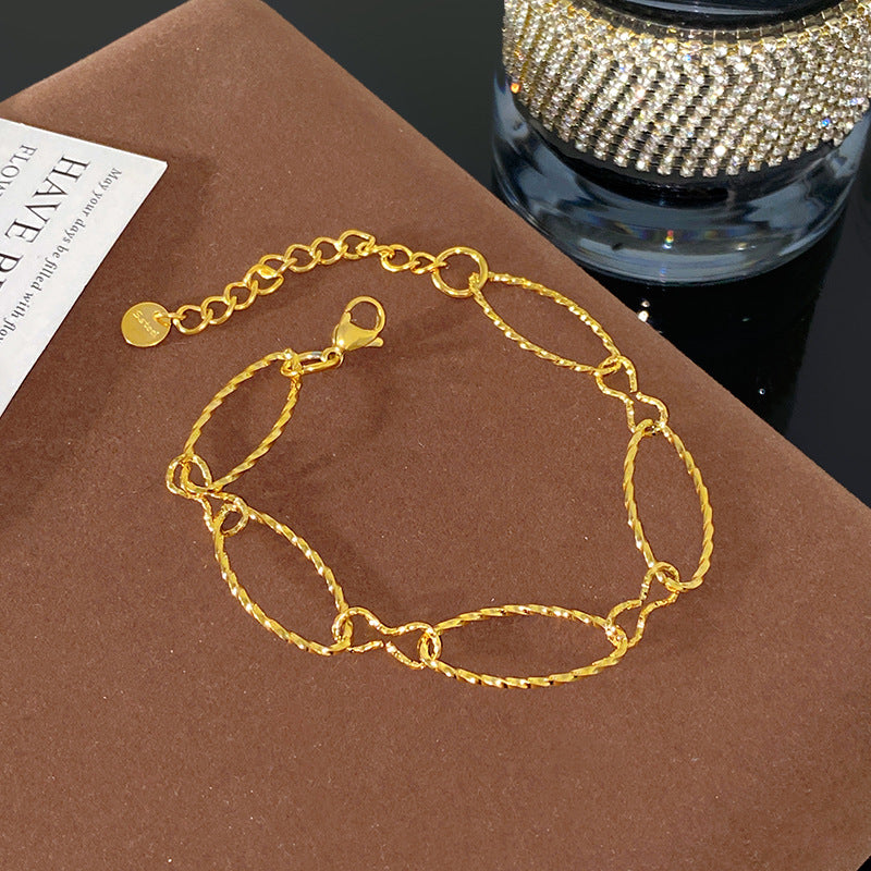 Minimalist Stainless Steel Cable Chain Bracelet with Embossed Pattern Unisex Jewelry