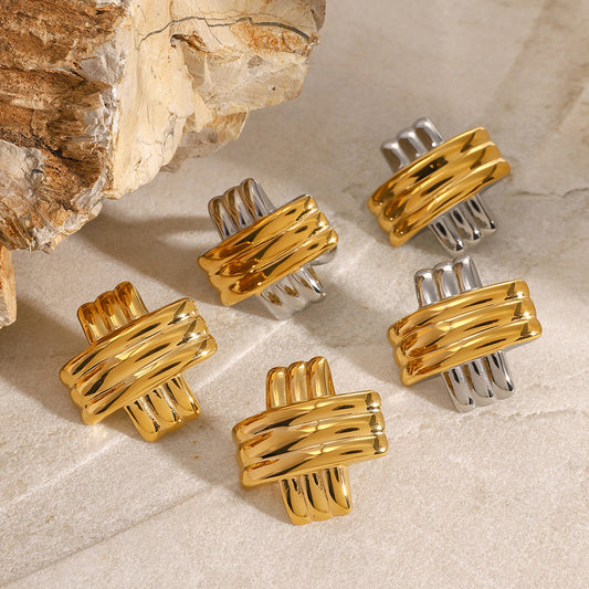 Pendientes minimalistas de acero inoxidable con forma de cuadrado geométrico y acabado chapado para mujer