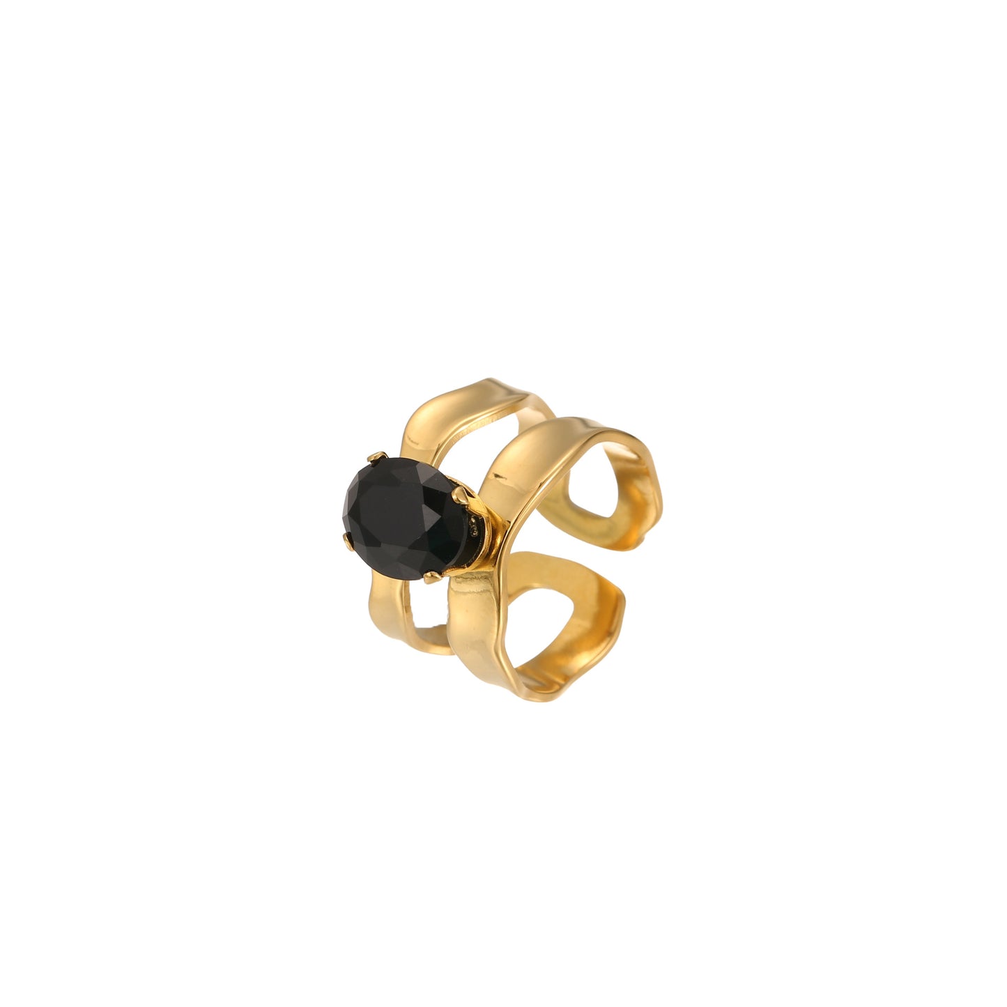 Anillo Minimalista Geométrico de Acero de Titanio con Chapado en Oro de 18K e Incrustaciones de Circones de Colores para Mujer