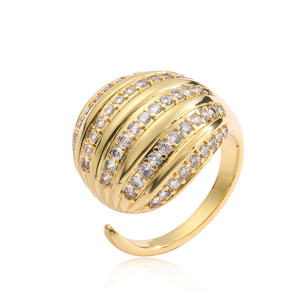 Minimalist Geometric Open Ring for Women Made of Brass with Real Gold Plating and Zircon Inlay