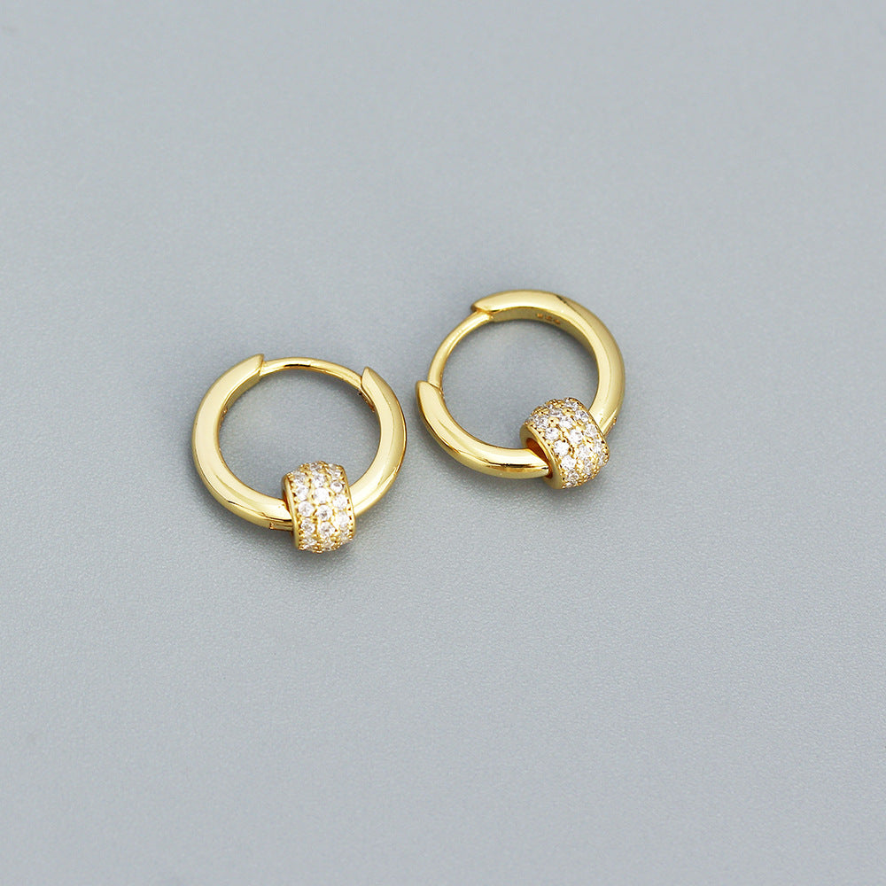 Sweet 925 Sterling Silver Geometric Lucky Bead Hoop Earrings for Women