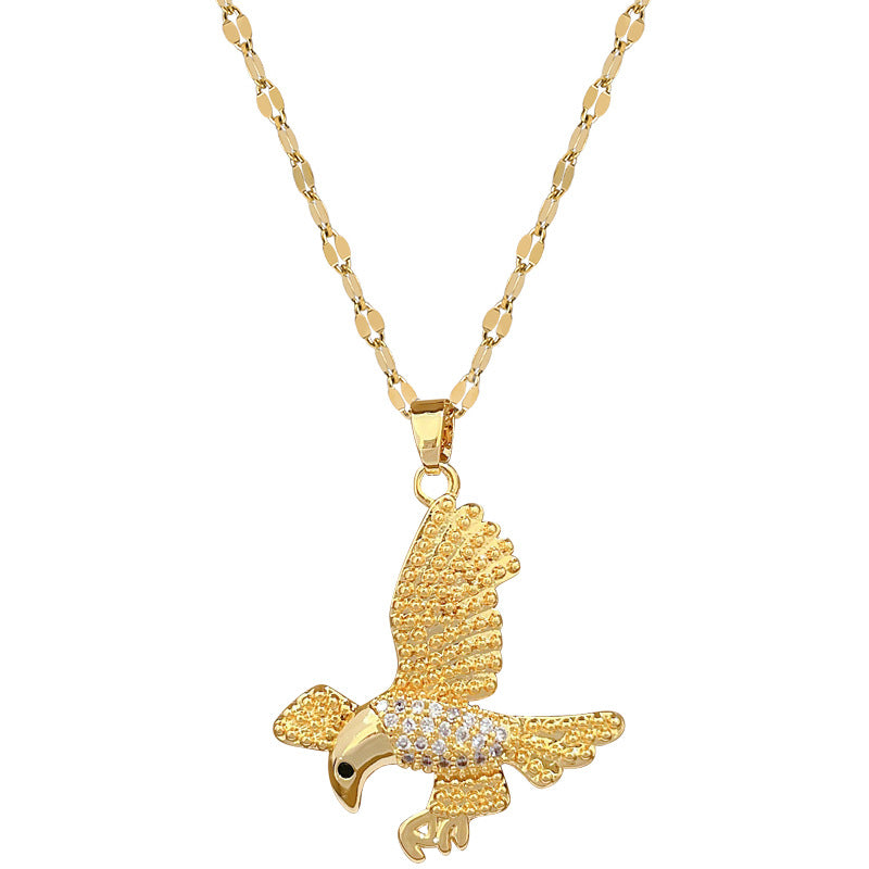 Sweet Elegant Geometric Eagle Pendant Rhinestone Plated Titanium Steel Necklace for Unisex
