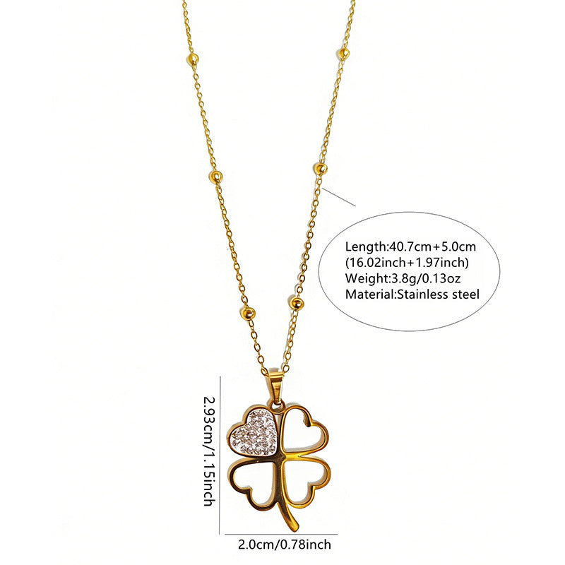 Elegant Rhinestone Inlaid Floral Stainless Steel Necklace for Women