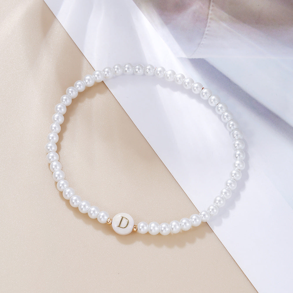 Minimalist Sweet Letter Imitation Pearl Handmade Bracelet for Women
