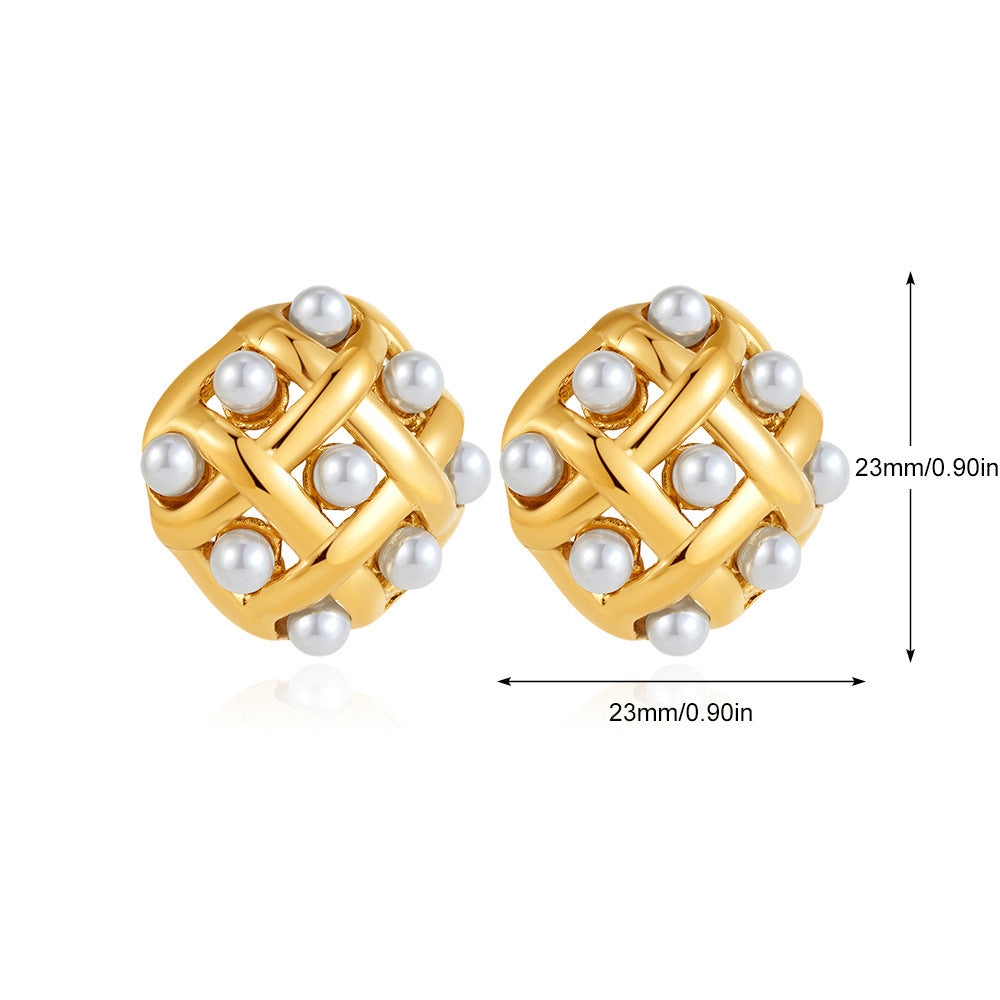 Orecchini a Cerchio Geometrici Minimalisti in Metallo con Intarsio di Perle, da Donna, Gioielli alla Moda per Tutti i Giorni