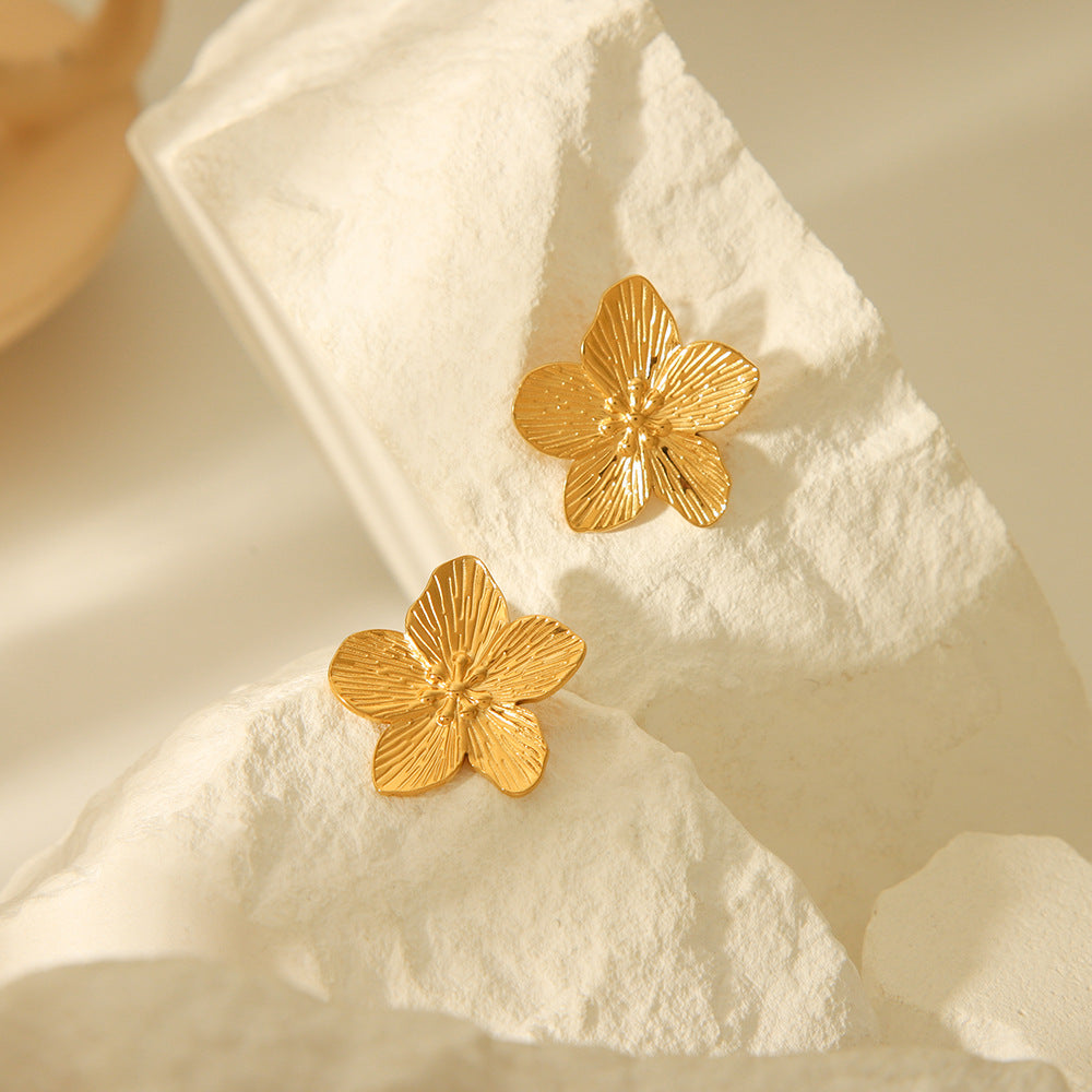 Elegant Floral Stainless Steel Earrings for Women with Plated Finish Geometric Petal Design