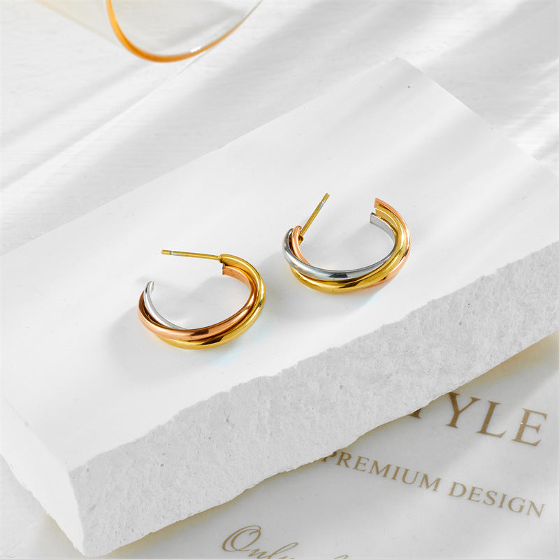 Minimalist Retro Geometric Titanium Steel Hoop Earrings with Plated Finish for Women