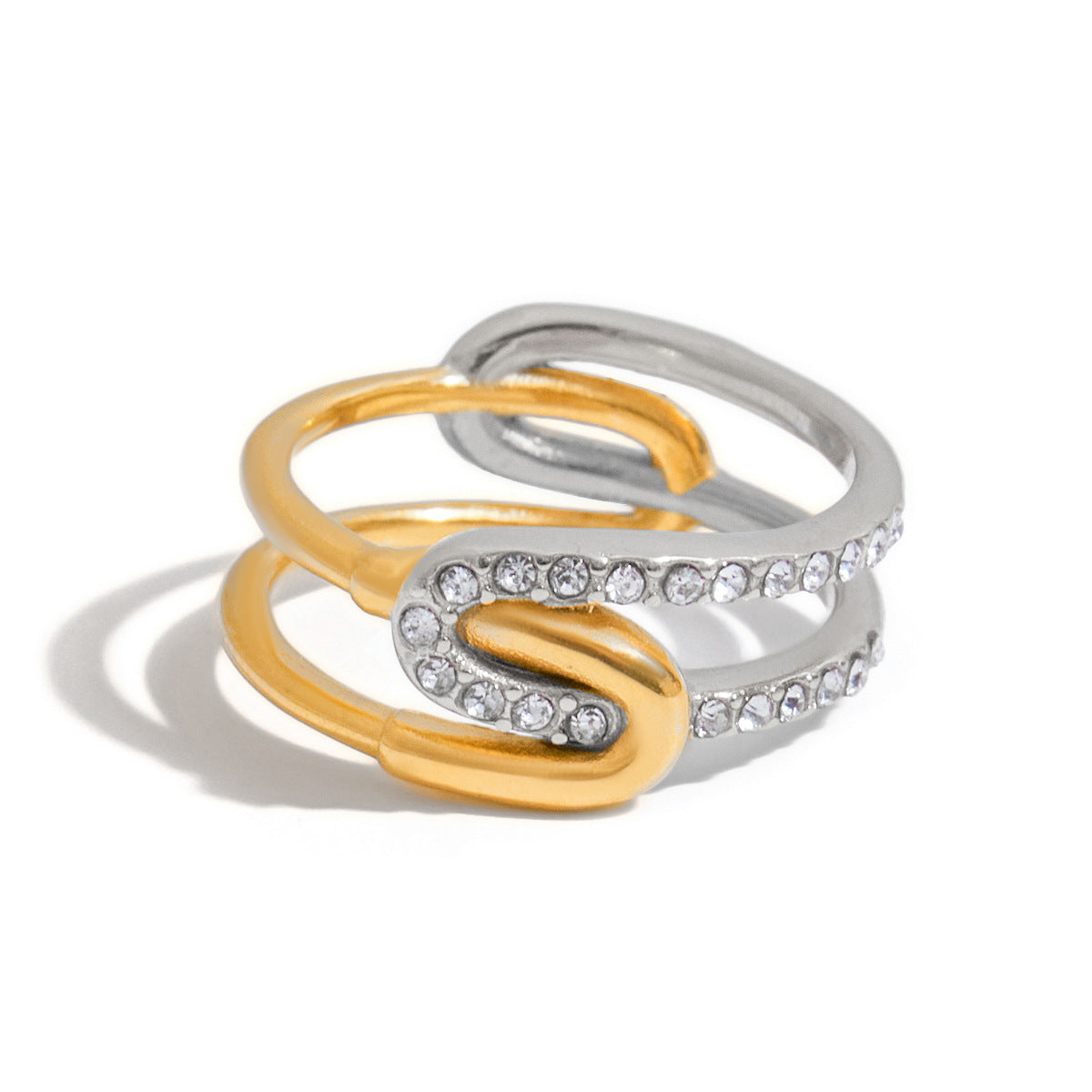 Anello geometrico in acciaio inossidabile con strass, placcato per donna, gioiello alla moda e resistente allo sbiadimento