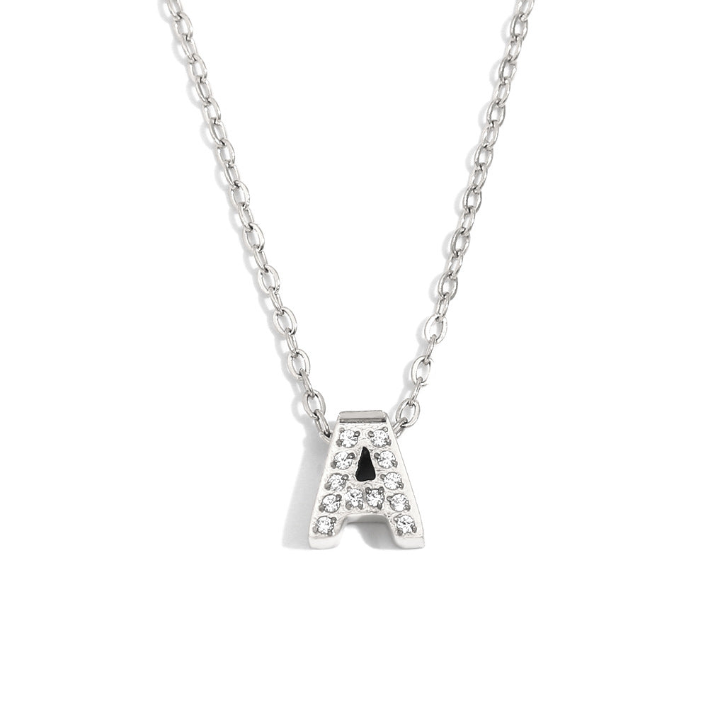 Minimalist Fashion Letter Pendant Necklace for Women Stainless Steel with 18K Gold Plating and Rhinestone Inlay