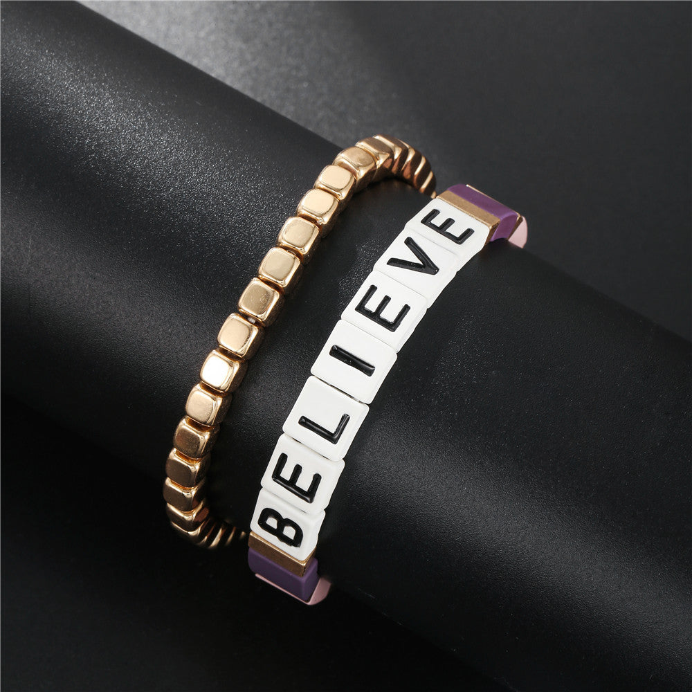 Bohemian Geometric Letter Alloy Plated Bracelet