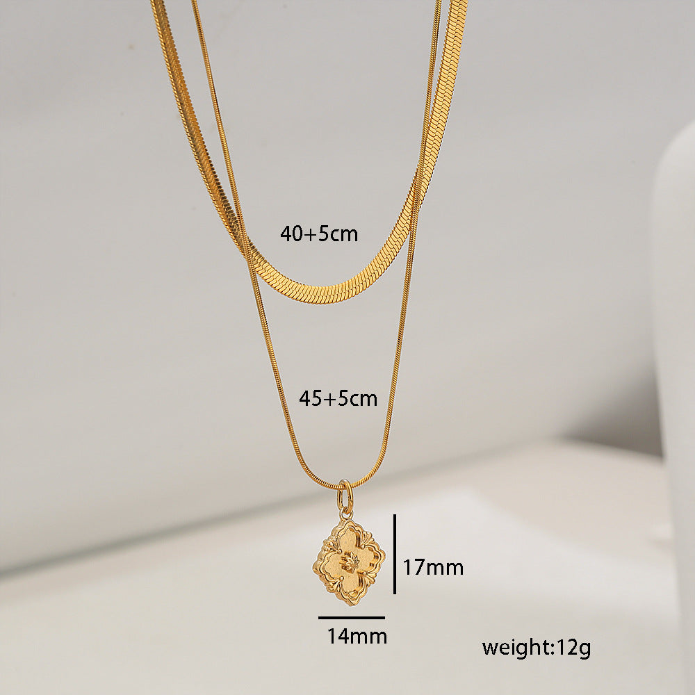 Collana Minimalista Geometrica in Acciaio Inossidabile Placcato Oro 18K Delicata con Catena Serpente per Donna