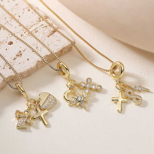 Minimalist Gold Plated Brass Cross Heart Pendant Necklace for Women