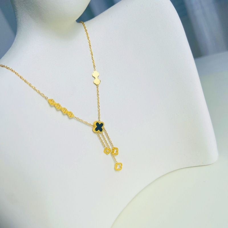 Hip-hop Titanium Steel Hollow Leaf Pendant Necklace with Tassel for Unisex