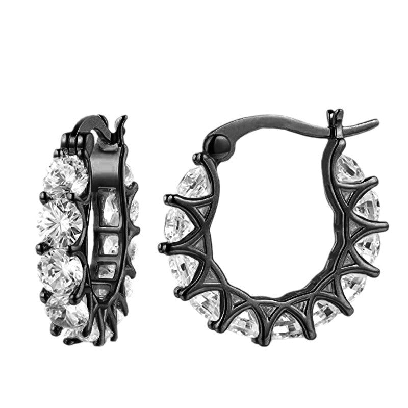 Orecchini a clip in rame, stile OL alla moda, con forma geometrica, pavé di zirconi e motivo asimmetrico a cristalli di ghiaccio, da donna
