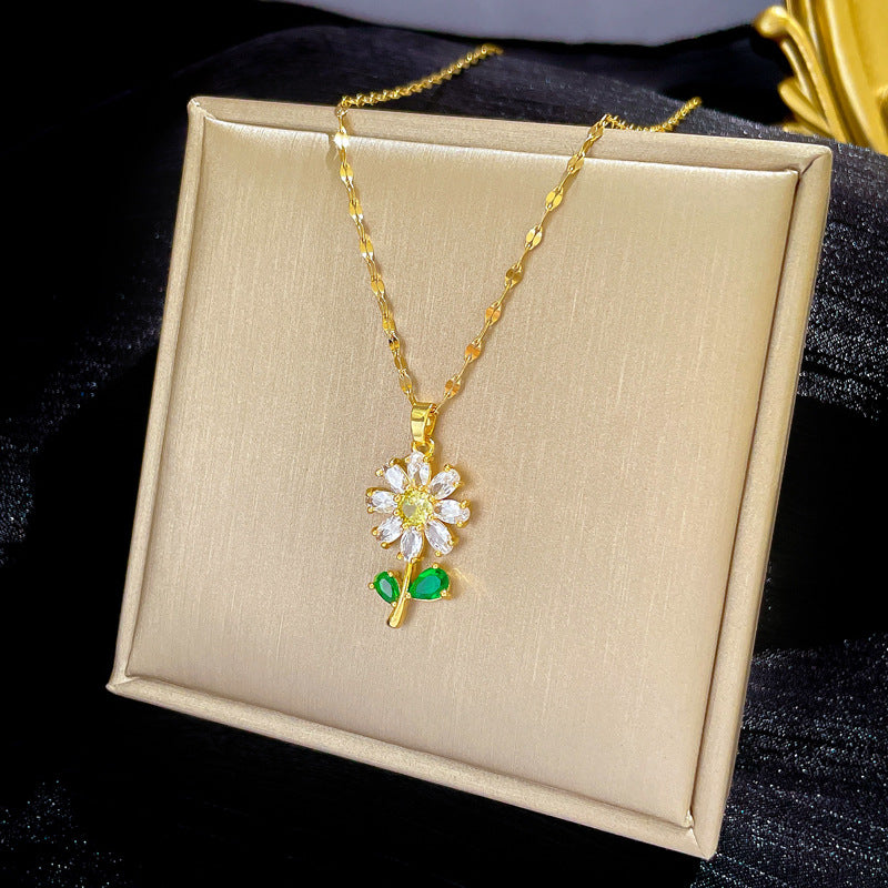 Vintage Luxury Floral Geometric Zircon Collar Necklace for Unisex in Titanium Steel