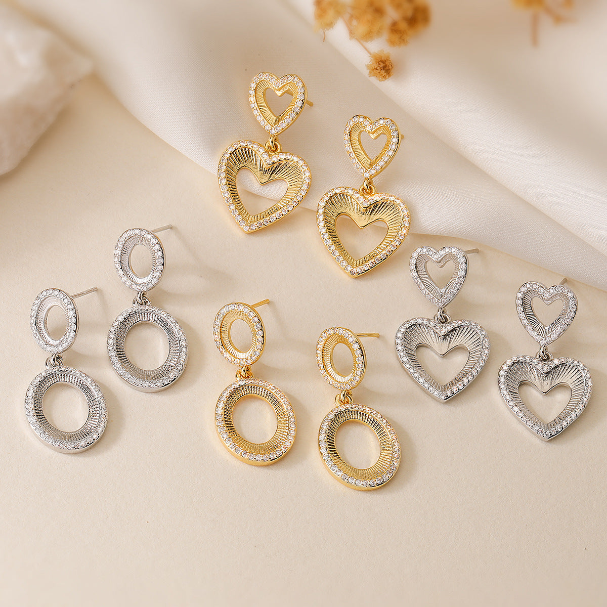 Minimalist Heart-Shaped Copper Earrings with Real Gold Plating and Zircon Accents for Women