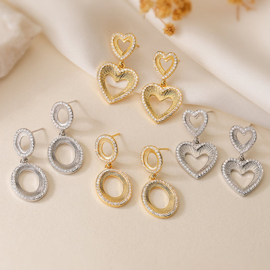 Pendientes Minimalistas de Cobre con Forma de Corazón, Baño de Oro Real y Detalles de Circonita para Mujer