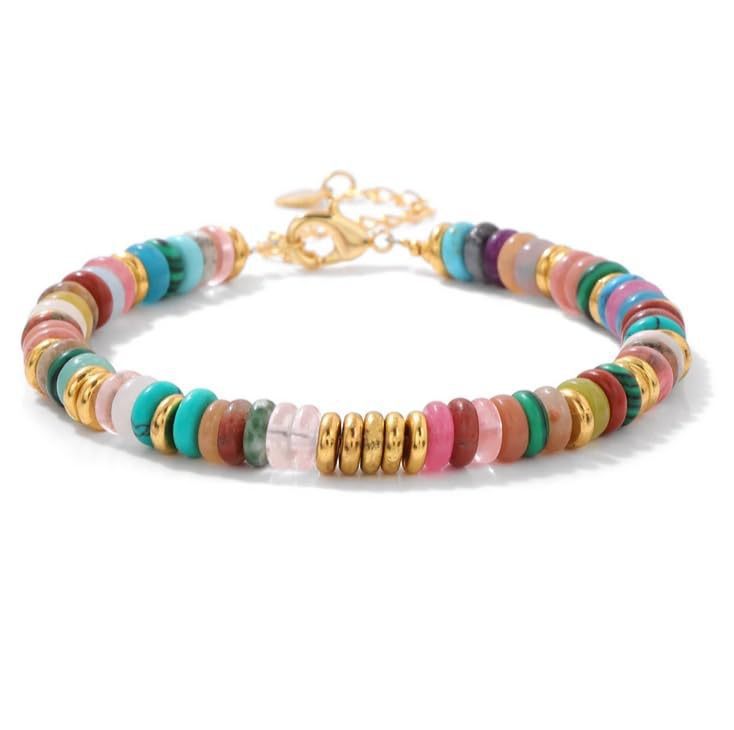 Colorful Natural Stone Crystal Beaded Bracelet with Floral Pattern for Unisex