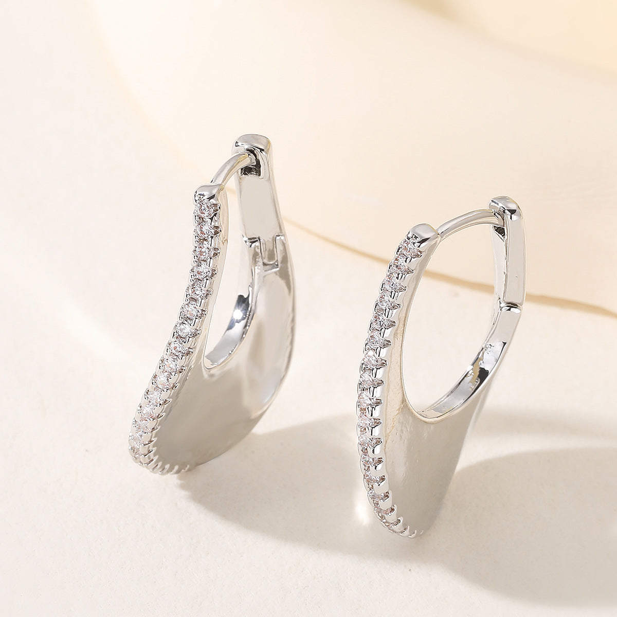 Minimalist Elegant Irregular Geometric Cubic Zirconia Brass 18K Gold Plated Earrings
