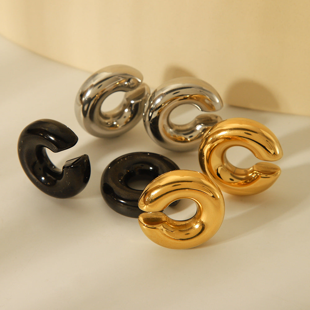 Minimalist Geometric C-Shaped Ear Clips in Stainless Steel with 18K Gold Plating Hypoallergenic Titanium Steel Earrings