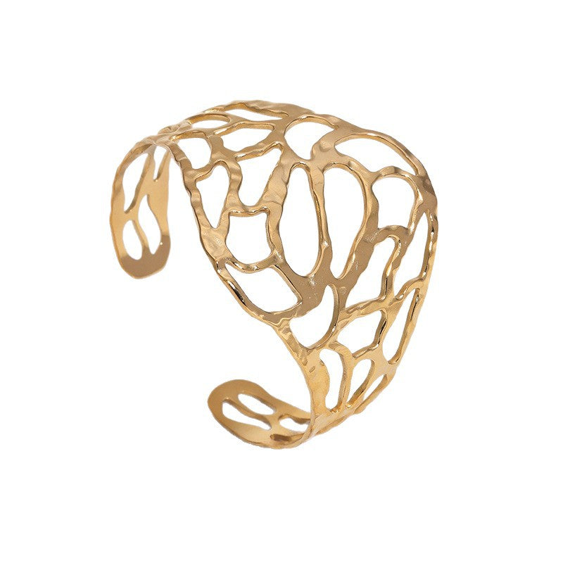 Elegant Minimalist Geometric Gold Plated Stainless Steel Wide Cuff Bracelet for Women
