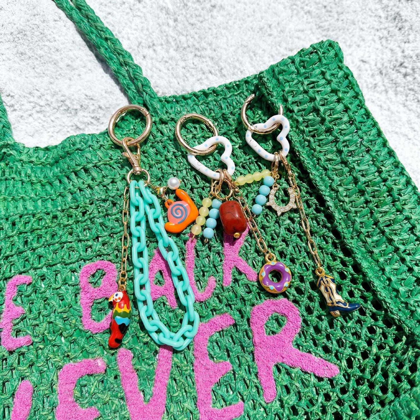 Sweet 18K Gold Plated Brass Floral DIY Charm Bar Bag Pendant Keychain