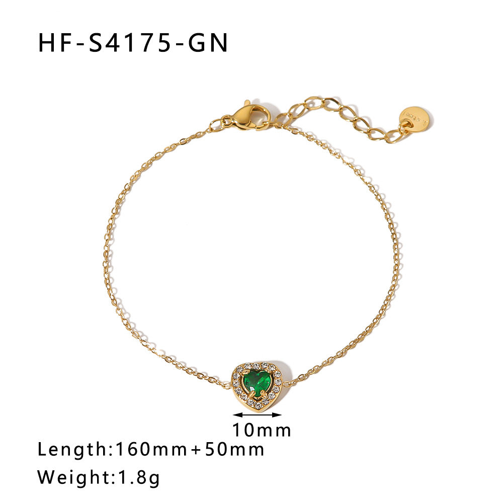 Bracciale minimalista geometrico a forma di cuore in acciaio inossidabile con placcatura in oro 18K e intarsio di zirconi