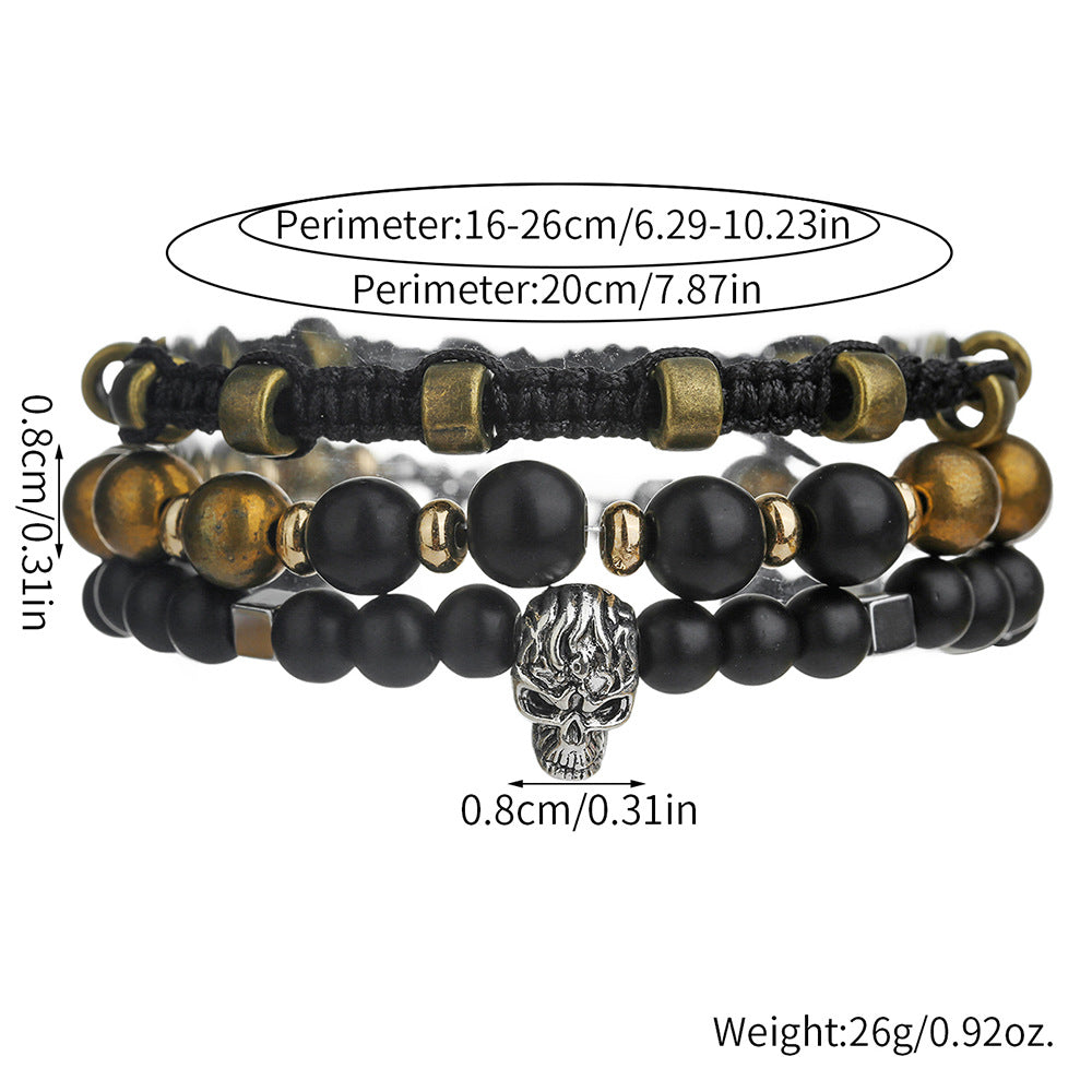 Vintage Punk Geometric Round Matte Wood Beaded Bracelet for Men