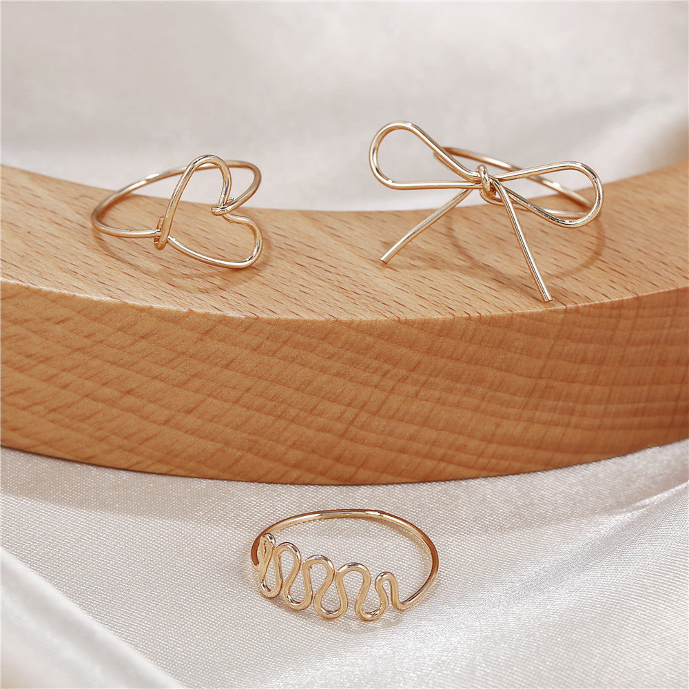 Minimalist Sweet Heart Knot Geometric Plated Alloy Ring Set for Women