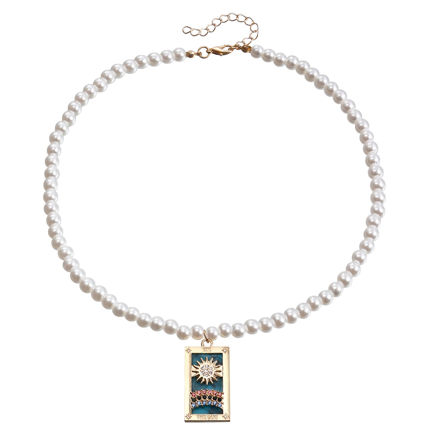 Fashionable Minimalist Rectangular Tarot Pendant Necklace for Women with Alloy Base and Rhinestone Inlay, Gold-Plated Clavicle Chain