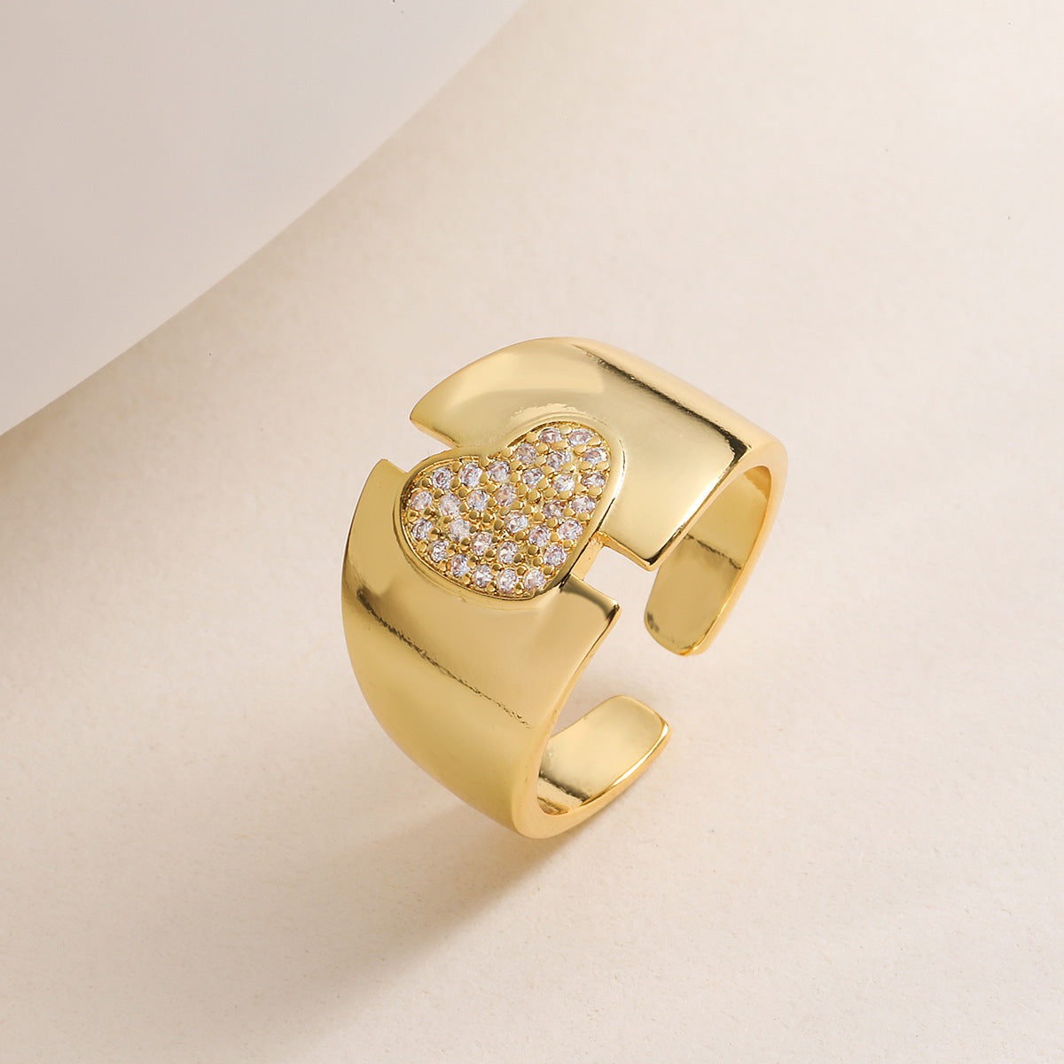 Minimalist Heart-Shaped Copper Ring with Micro-Pave Zirconia for Women