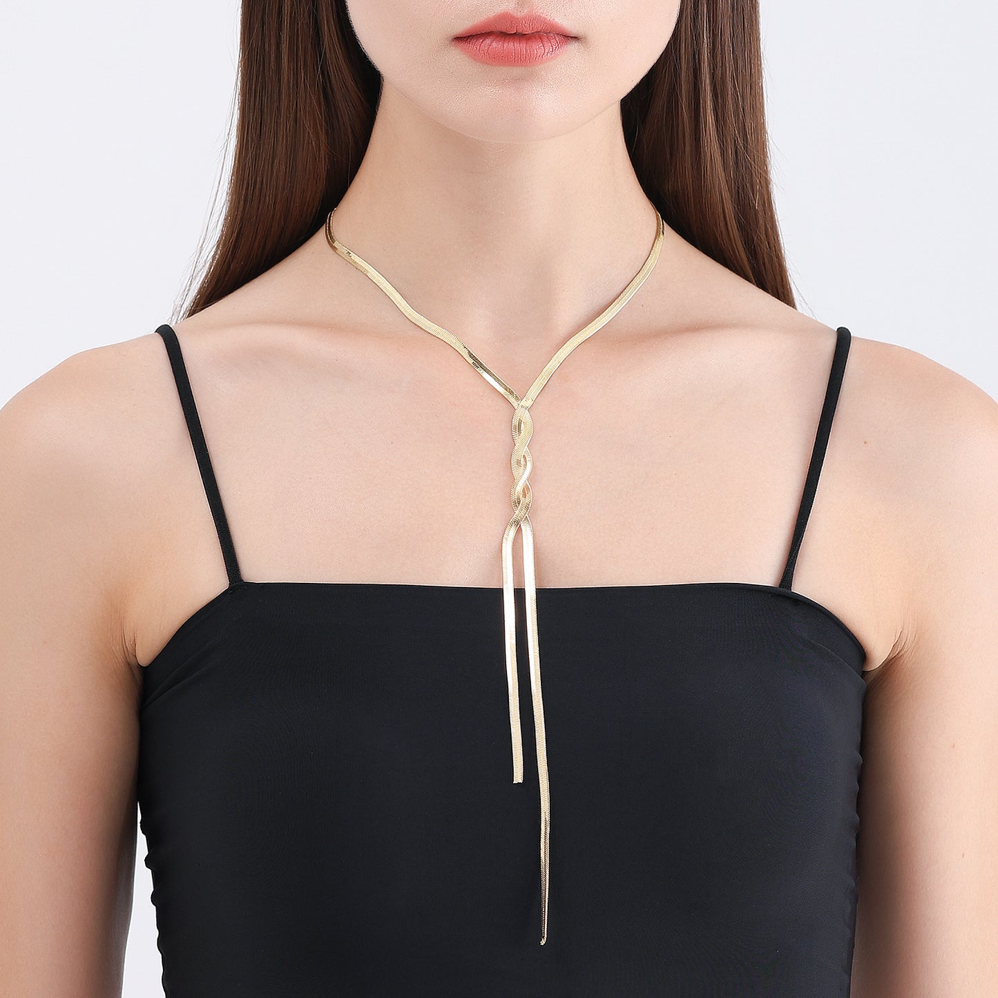 Minimalist Long Snake Chain Necklace for Women Geometric Shape Alloy Pendant with Tassel and Plated Finish