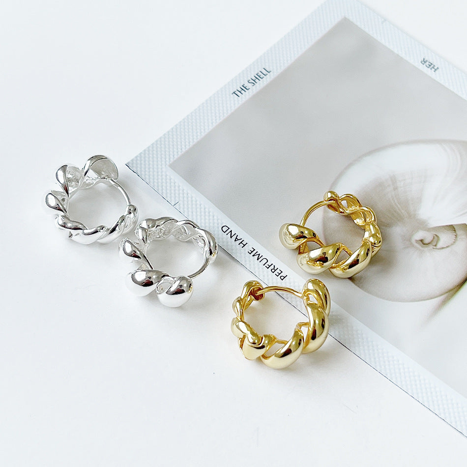 Orecchini a cerchio minimalisti a forma di stella in argento sterling 925 con dettaglio a torsione in corda, polsini fatti a mano