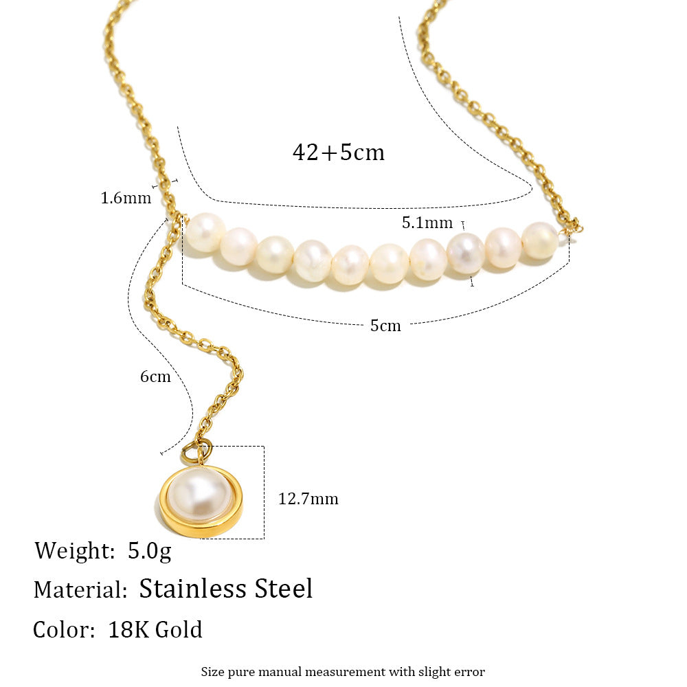 Minimalist Luxury Geometric Stainless Steel Gold Plated Pearl Necklace for Women
