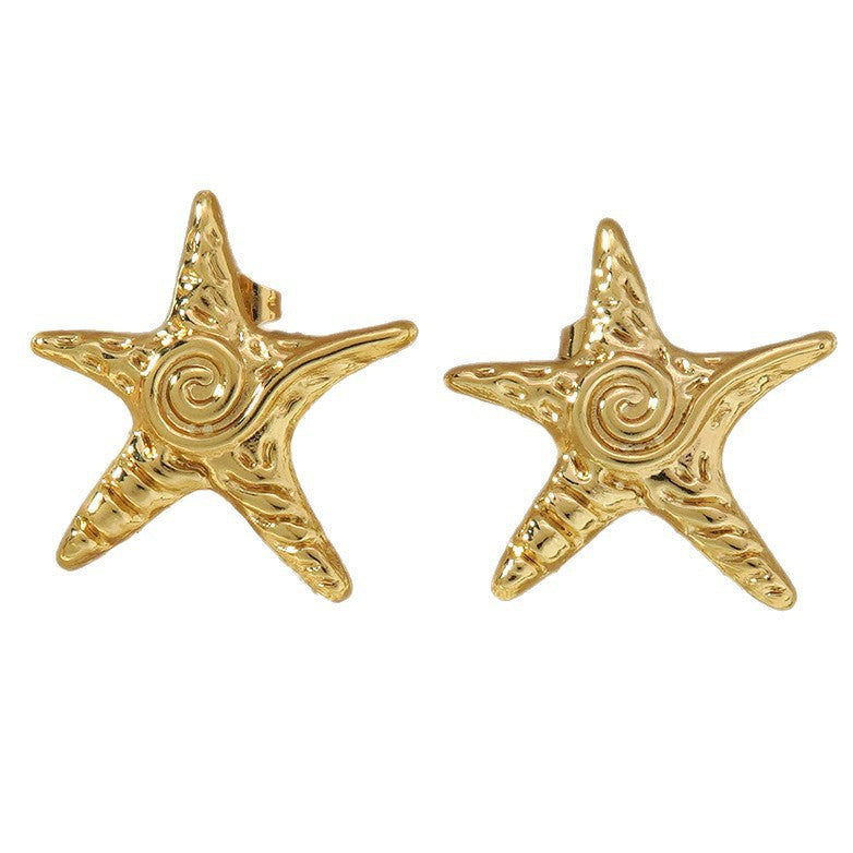 Casual Beach Style Irregular Starfish and Conch Stainless Steel Earrings for Women