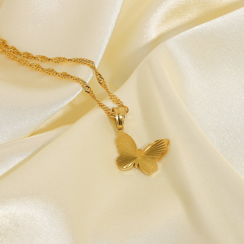 Trendy Geometric Round Pendant Necklace 18K Gold Plated Stainless Steel Beaded Chain for Women