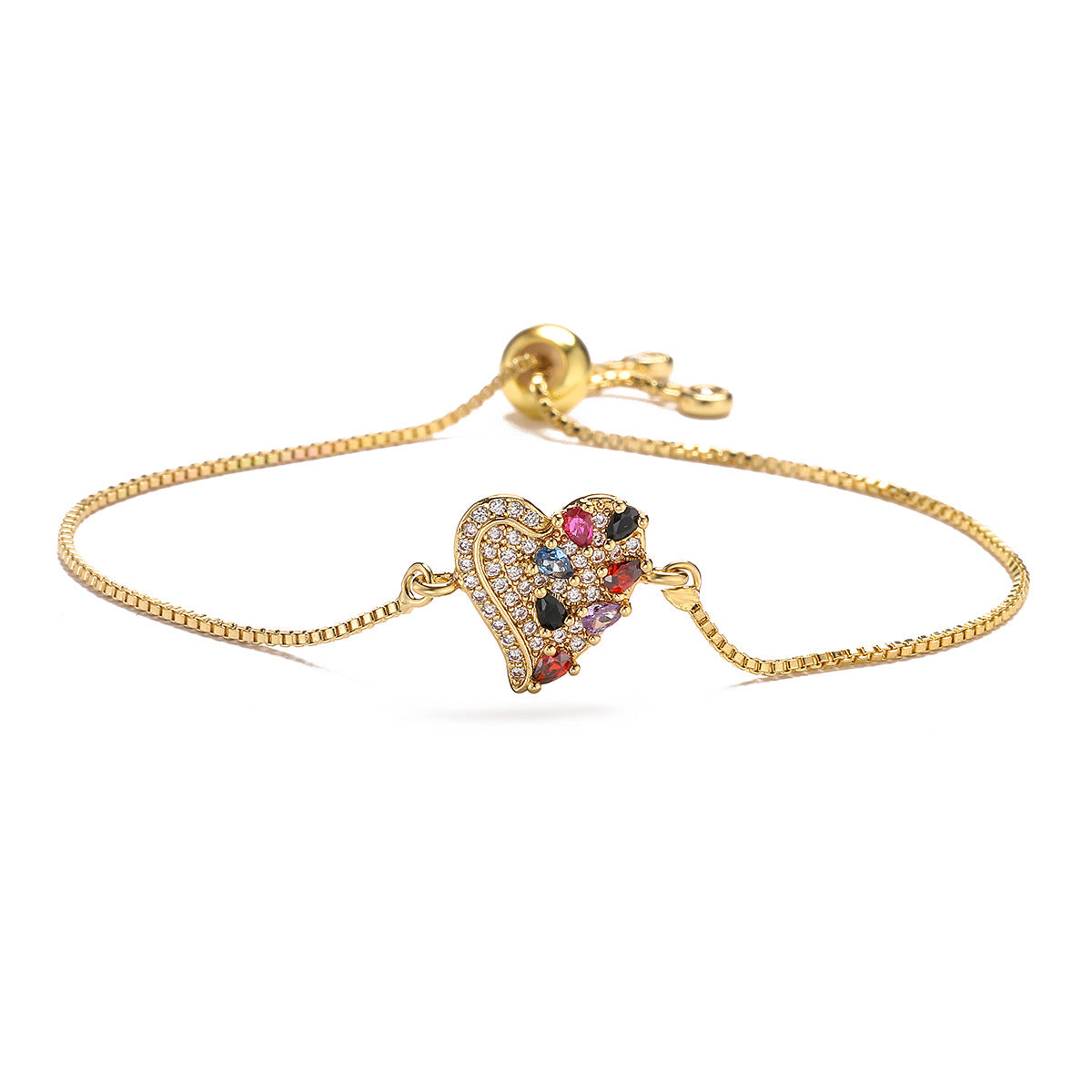 Fashionable Minimalist Heart-Shaped Copper Plated Gold Zircon Cat Bracelet for Women