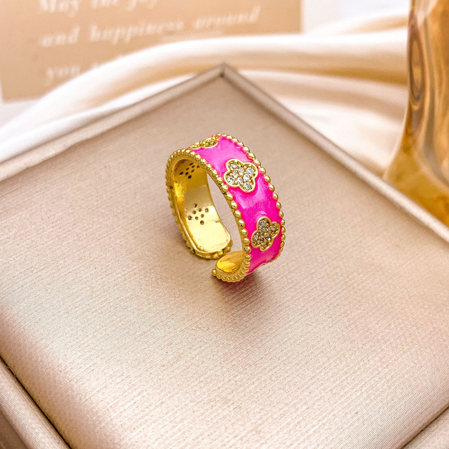 Vintage Elegant Floral Enamel Plated Alloy Ring for Women