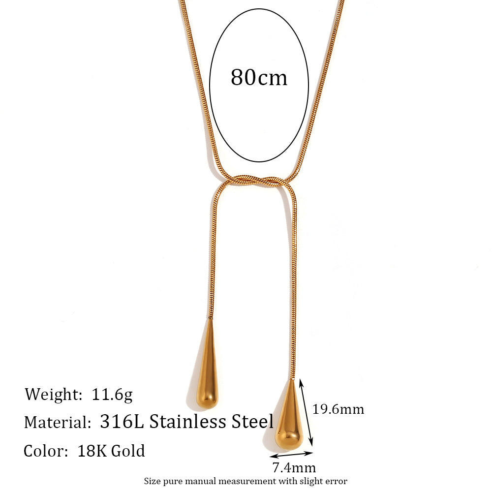 Minimalist Fashion Waterdrop-Shaped Stainless Steel Necklace with 18K Gold Plating for Women