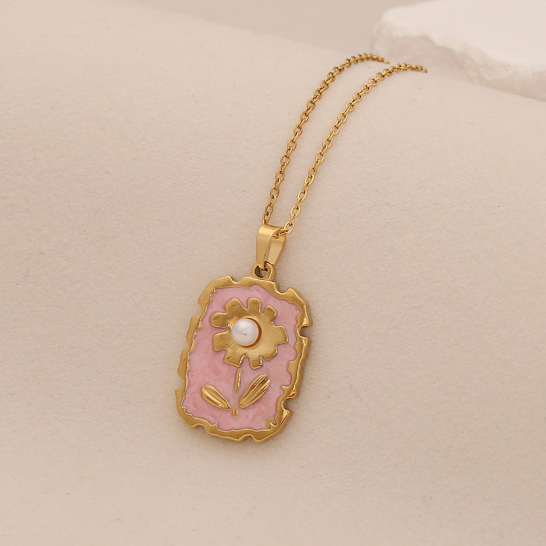Collar con colgante de girasol floral de primavera en colores pastel de acero inoxidable con motivos de trigo y estrella-luna