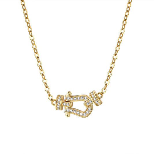 Collar con Colgante de Herradura en U Minimalista de Acero de Titanio con Microincrustaciones de Diamantes de Imitación en Cadena O para Mujeres y Hombres