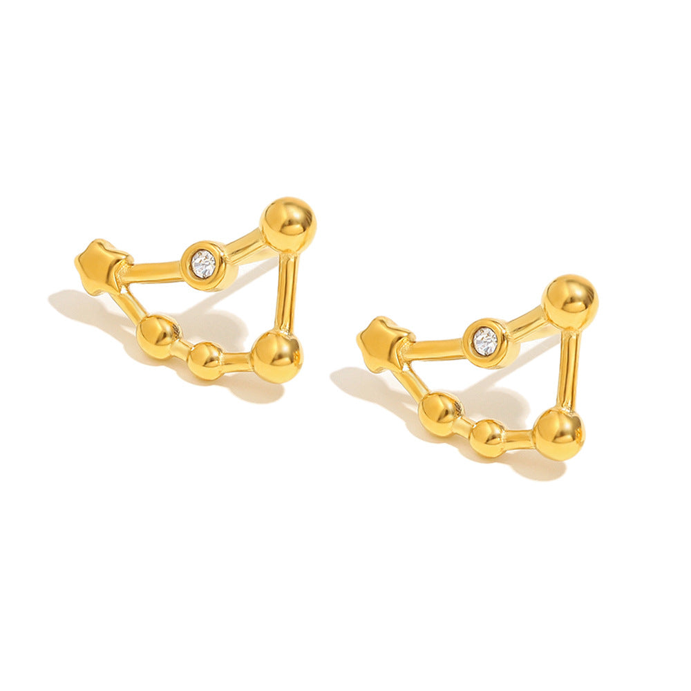 Pendientes de Constelaciones del Zodíaco de Moda en Acero Inoxidable con Baño de Oro de 18K y Detalles de Pedrería