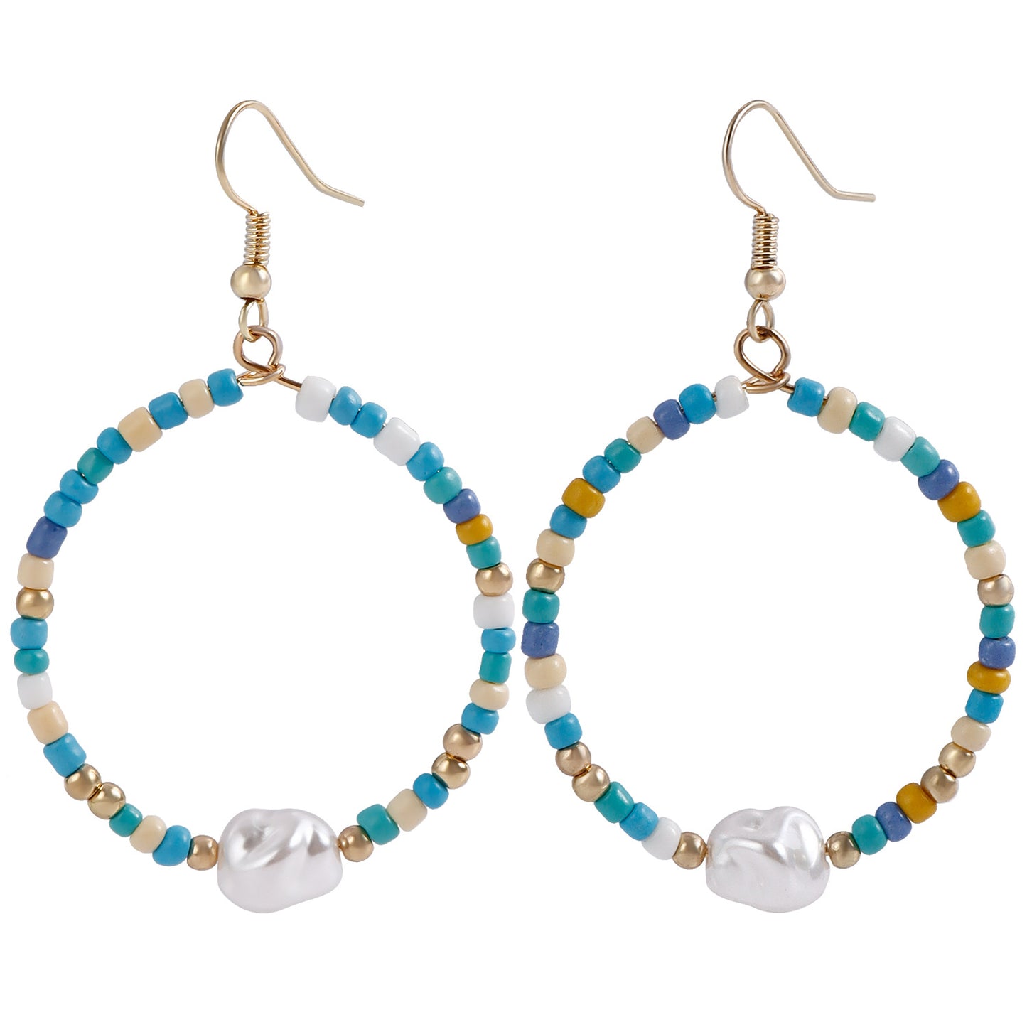 Fashionable Geometric Circle Earrings for Women in Alloy with Plating Finish, Imitation Pearl and Moon Motif Design