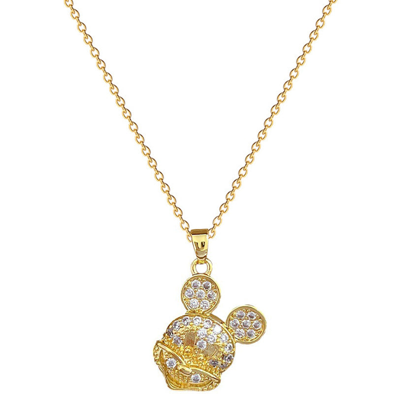 Collana con Pendente a Forma di Topo Geometrico Minimalista in Acciaio al Titanio con Dettagli in Strass per Donna e Uomo