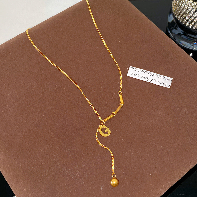 Elegant Letter G Geometric Tassel Cylinder Pendant Necklace Titanium Steel Plated Chain for Women