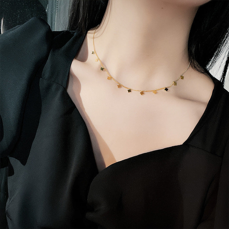 Original Design Clover Pendant Necklace for Women in Titanium Steel with Plated Finish, Adjustable Clavicle Chain