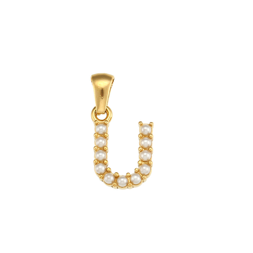 Minimalist Letter Pendant Necklace Stainless Steel with 18K Gold Plating Micro-Pave Zirconia and Pearl Accents